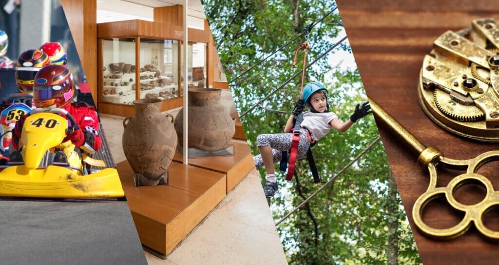 Les ativités proposées par les sorties loisirs : karting, musée, accrobranche, escape game...,